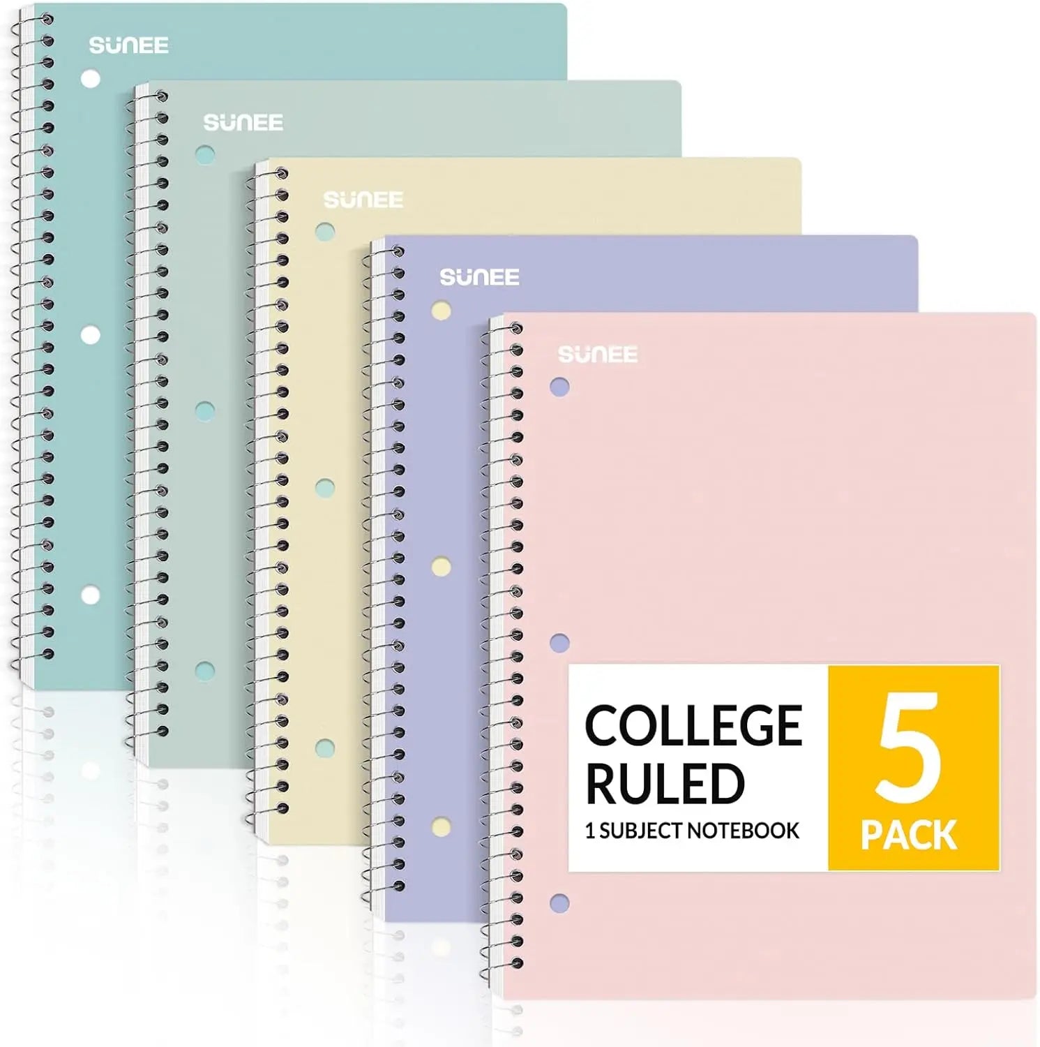 Spiral Notebooks, 5 Pack, College Ruled Paper, 8x10.5 Inch, 70 Sheets Each, 3-Hole Punched, Multicolor for School and Work