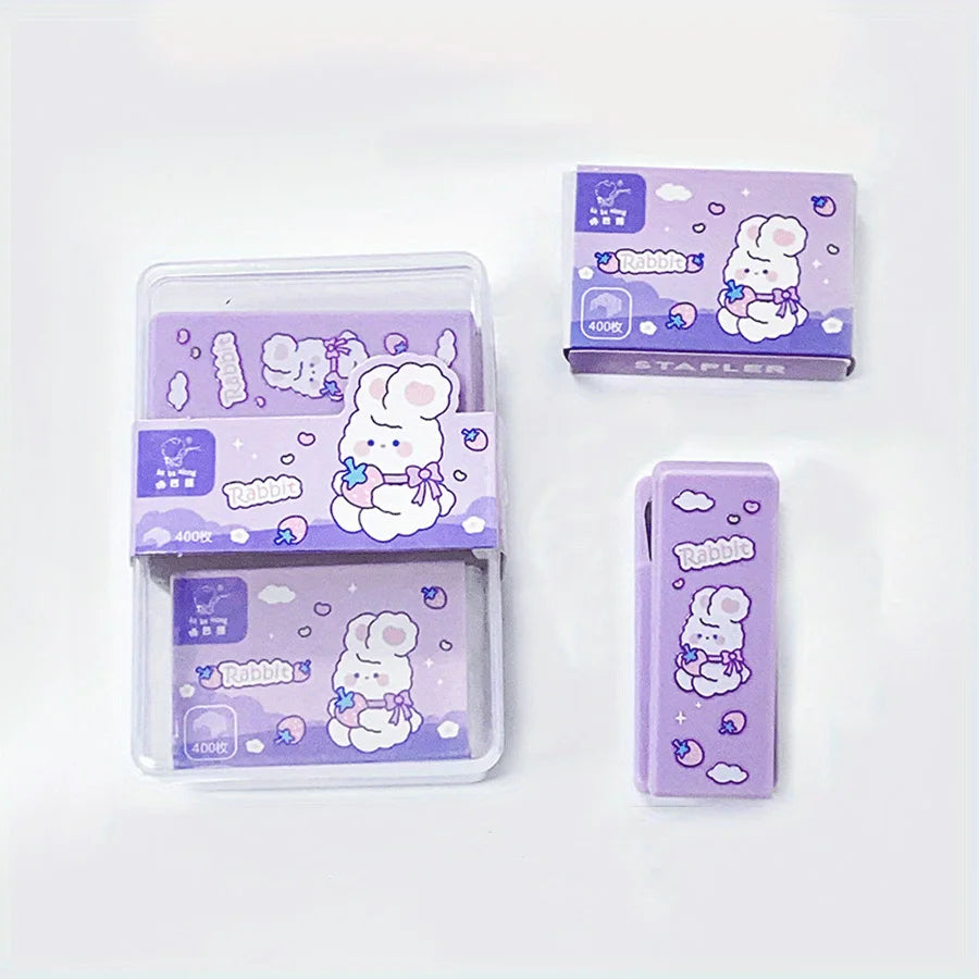 2pcs/set of Kawaii stapler with 400 staples, portable mini cute stapler, staples, student supplies, office accessories