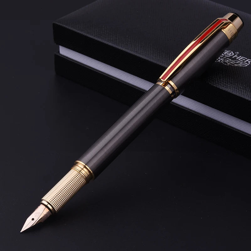 Hero 200E 14K Gold Collection Fountain Pen Matte Black / Gray Golden / Silver Clip Fine Nib Gift Pen and Box for Business Office