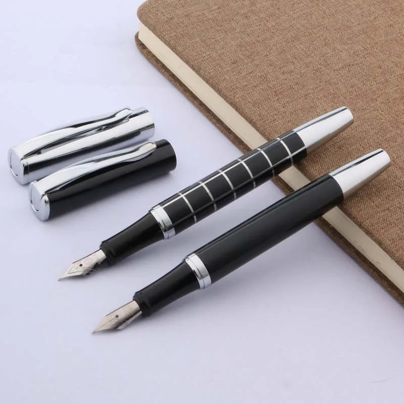 Metal 051 Fountain Pen Line Chessboard Black Silver 0.5mm Nib Ink Pens Stationery Office School Supplies Writing