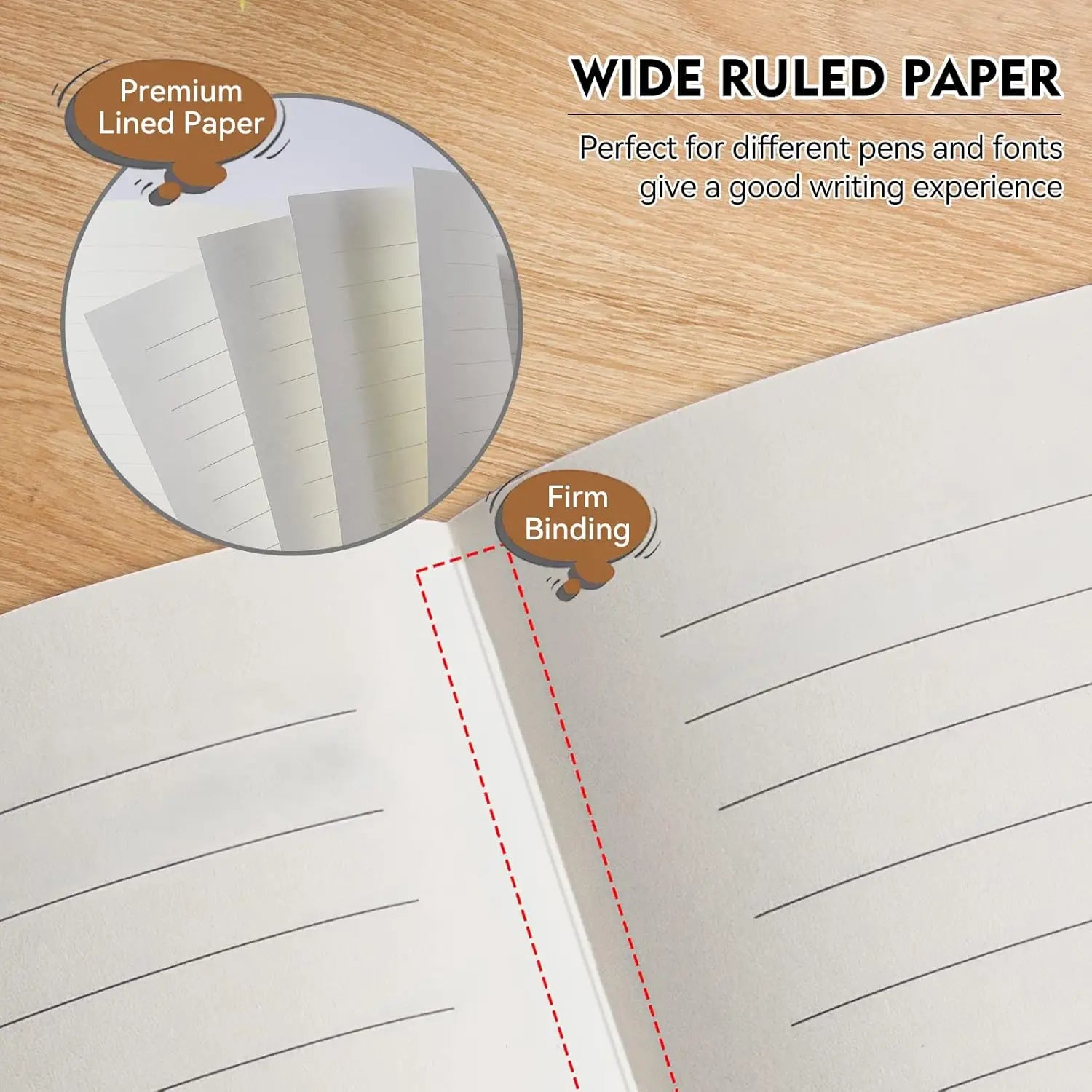 Lined Journal Notebook, 200 Pages, Leather Hardcover A5 College Ruled with Pen Loop for Writing, Office School Use