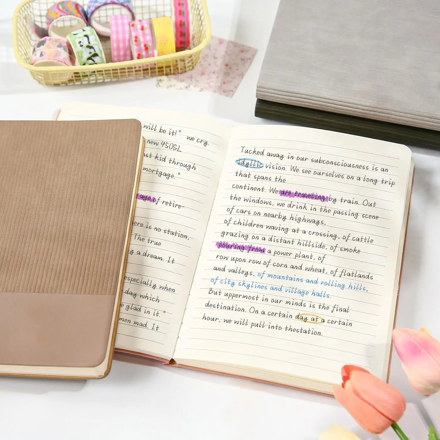 A5 Lined Journal Notebook, PU Leather Cover, 216 Pages for Work, College, Daily Writing - Dark Green