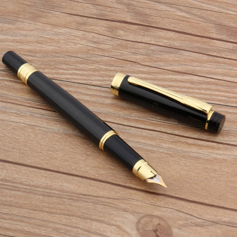 Luxury Hero 3802 Metal Fountain Pen Retro Medium Nib Golden Black Gift Stationery Office School Supplies